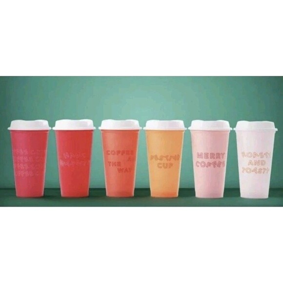NEW Starbucks Winter Holiday Christmas Reusable Hot Cups 6 Pk Festive Phrases - Picture 3 of 6